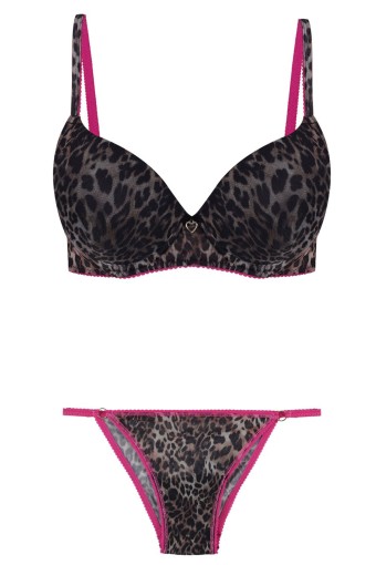 KOZA - Koza Kadın Destekli Sütyen Külot Takımı Dijital Leopar Basklı Kalp Aksesuarlı - Leopar