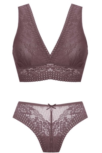 KOZA - Koza Kadın Desteksiz Fantezi Dantelli Tül Sütyen Takımı - Gülkurusu