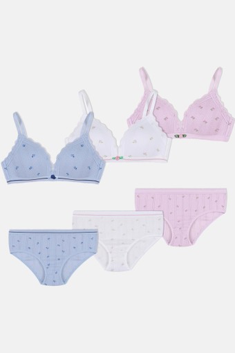 KOZA - Koza Kadın Desteksiz Sütyen Külot Takımı Balensiz Çiçekli - Ekru