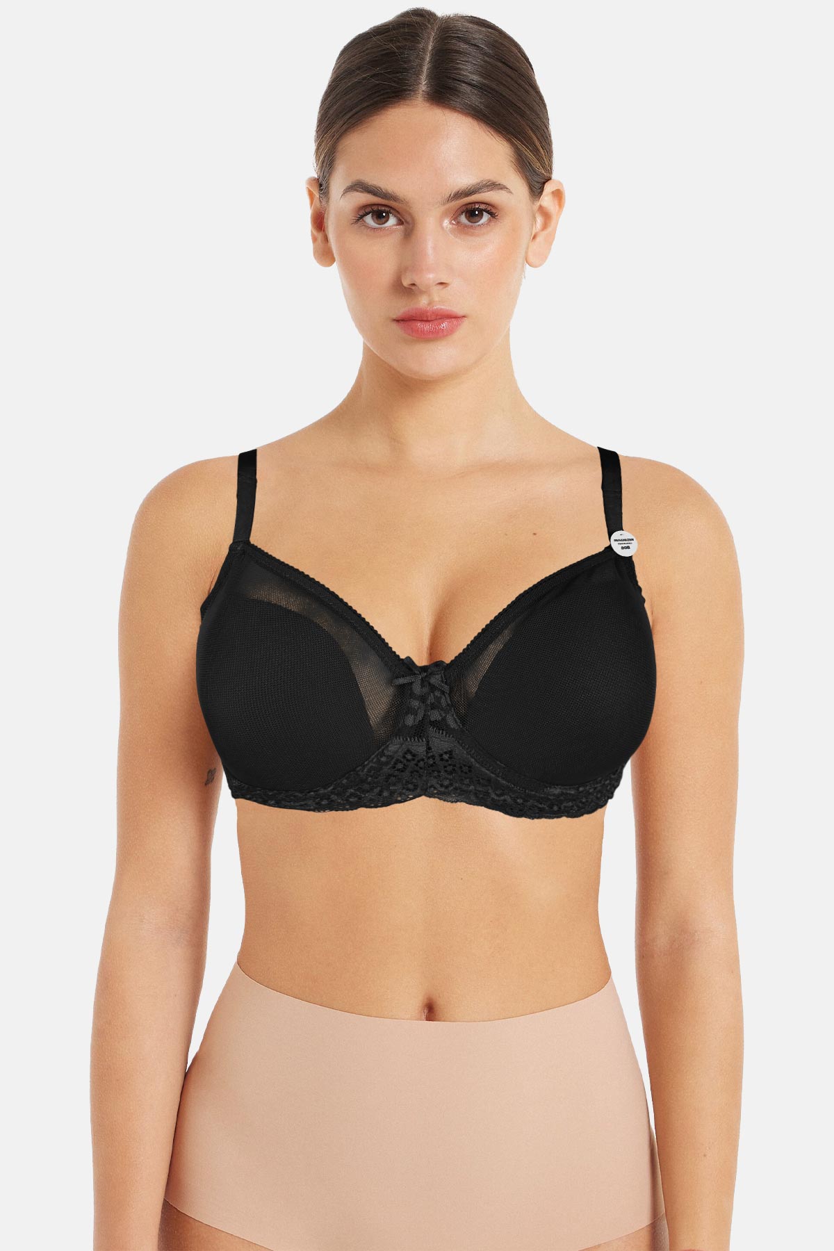 Koza Kadın Desteksiz Sütyen Minimizer Dantel ve Tül Detaylı - Siyah - Thumbnail