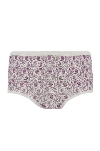 KOZA - Koza Kadın Desenli Pamuk Slip Külot - Beyaz/Eflatun - L