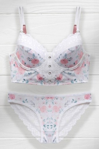 KOZA - Koza Kadın Love Story Çiçek Desenli Büstiyer Takım - Çok Renkli