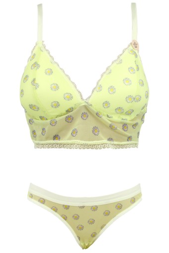 KOZA - Koza Kadın Papatya Baskılı Tüllü Bralet Takım - Limon Sarısı