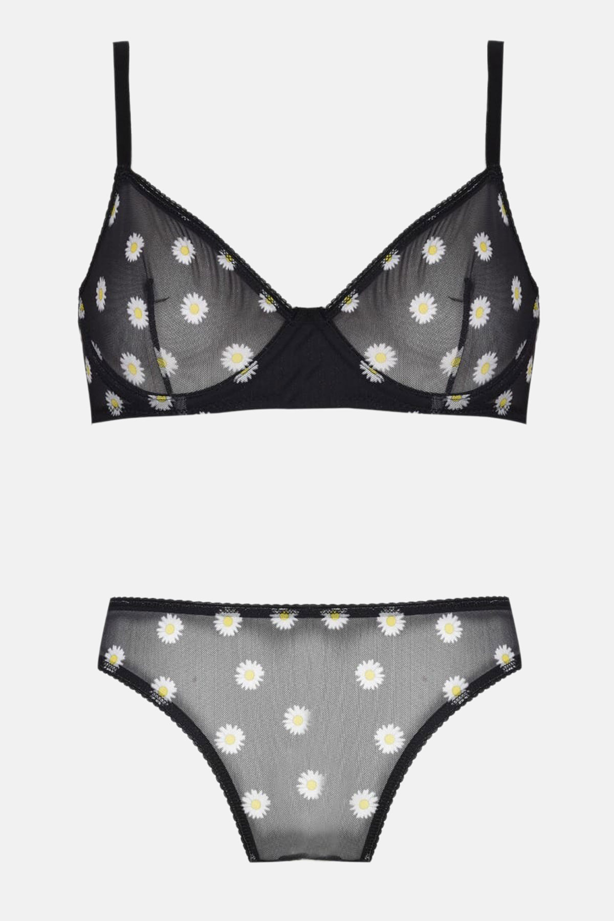 Koza Kadın Papatya Baskılı Tüllü Bralet Takım - Limon Sarısı - Thumbnail