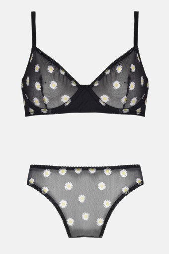 KOZA - Koza Kadın Papatya Baskılı Tüllü Bralet Takım - Limon Sarısı (1)