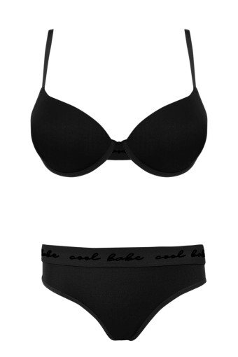 KOZA - Koza Kadın Polyamid Full Destekli Spor Yazılı Sütyen Takım - Siyah