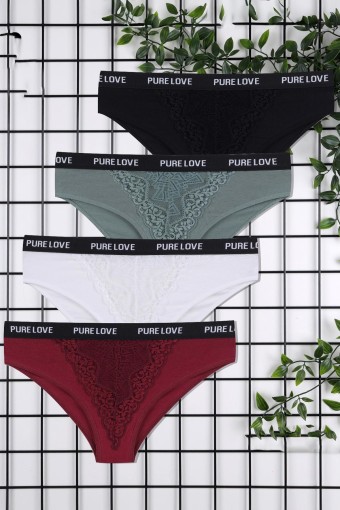 KOZA - Koza Kadın Slip Külot Bikini Beli Yazılı Dantelli