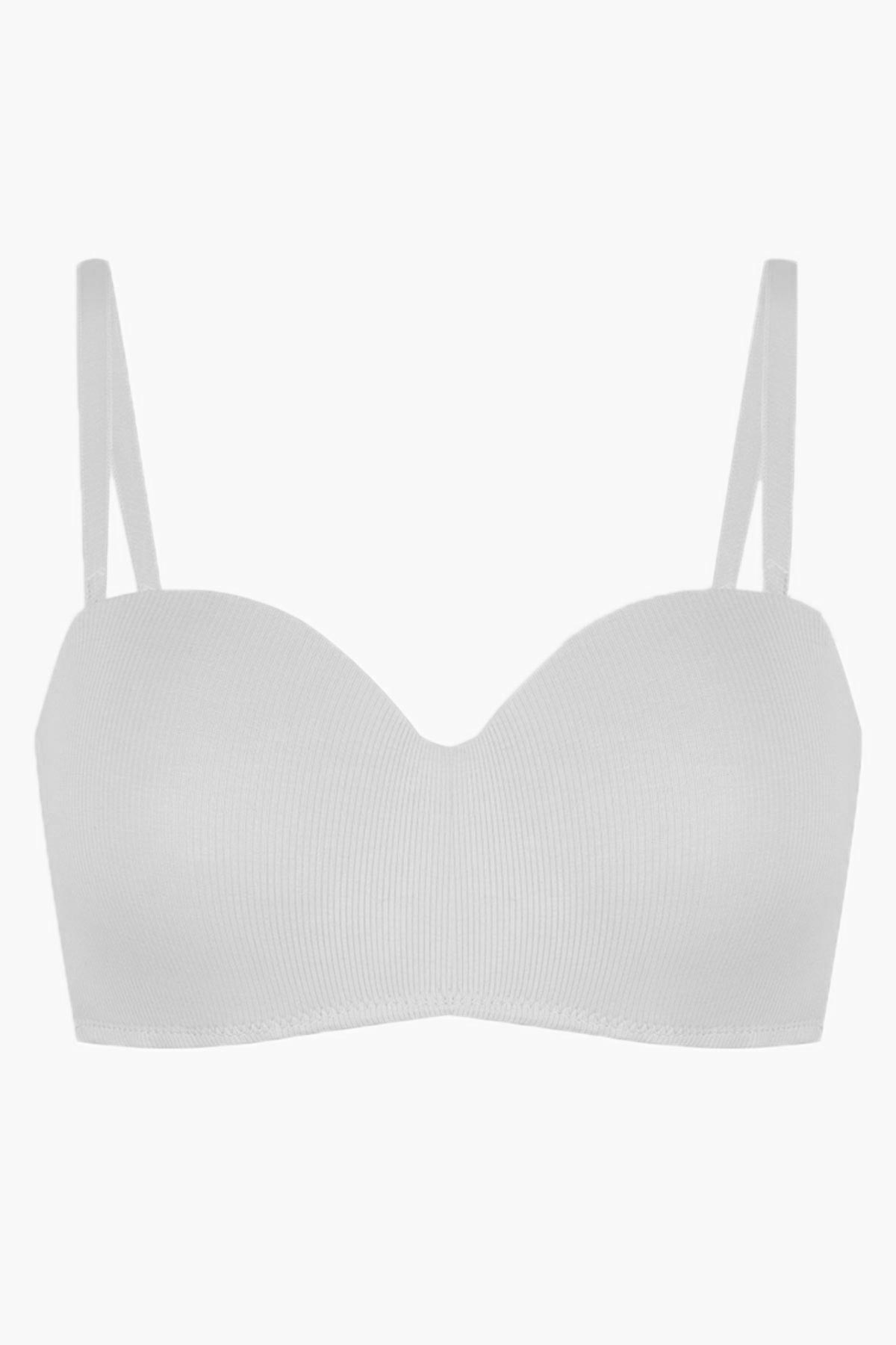 Koza Kadın Straplez Sütyen Balenli Pamuklu - Beyaz - Thumbnail