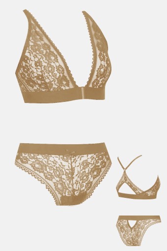 KOZA - Koza Kadın Transparan Desteksiz Sütyen Külot Takım - Bal