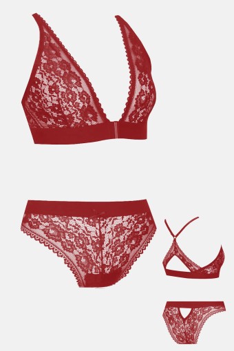KOZA - Koza Kadın Transparan Desteksiz Sütyen Külot Takım - Bordo