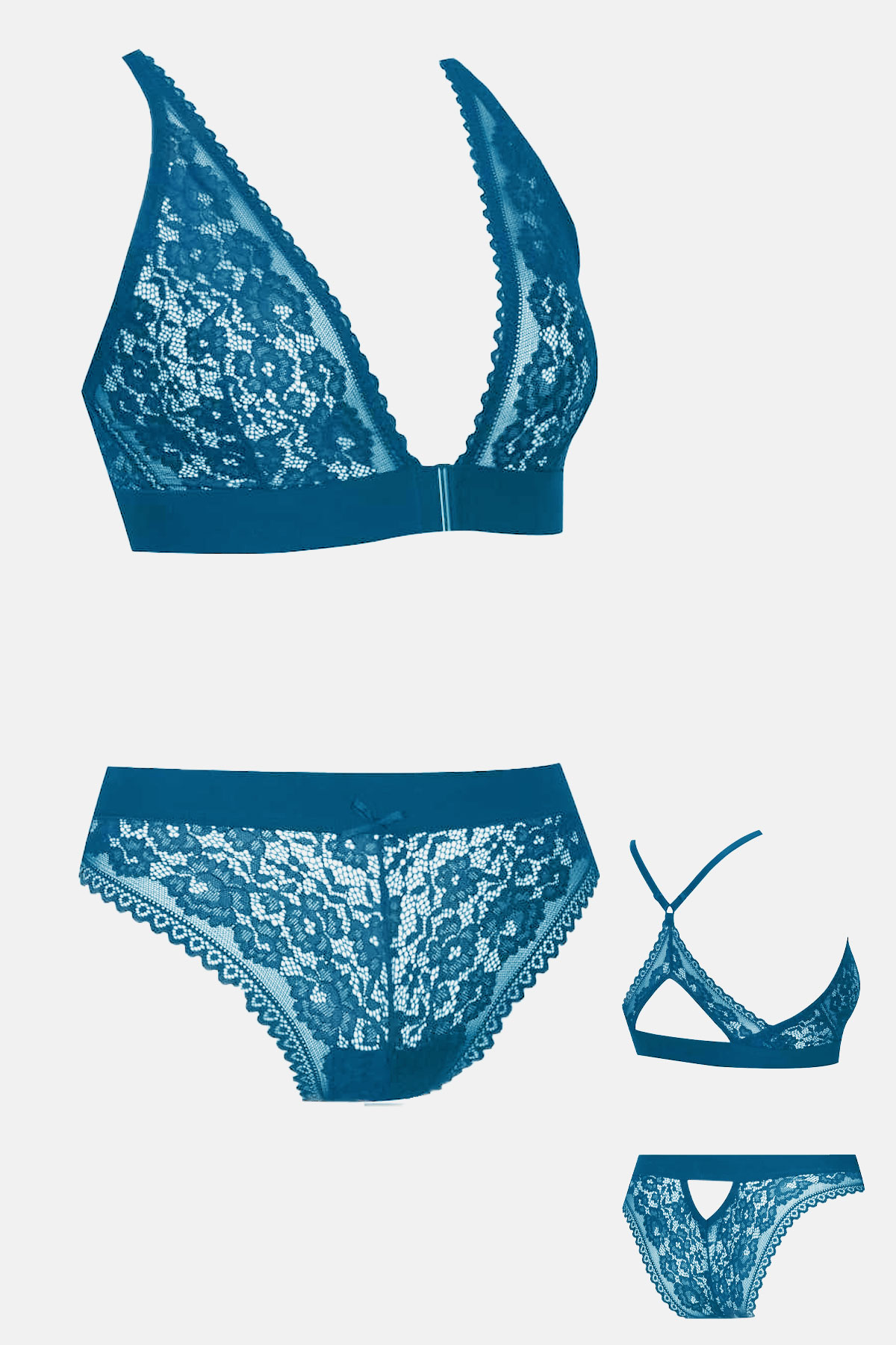 Koza Kadın Transparan Desteksiz Sütyen Külot Takım - Bordo - Thumbnail