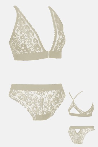 KOZA - Koza Kadın Transparan Desteksiz Sütyen Külot Takım - Ekru