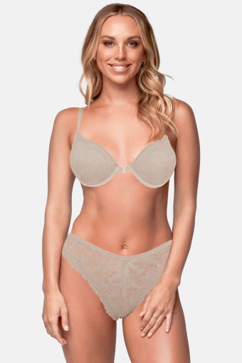 KOZA - Koza Kadın Yarım Destekli Sütyen Külot Takımı Önden Agraflı Dantelli - Ekru