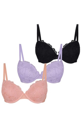 KOZA - Koza Kadın Yarım Destekli Üçgen Mideli Brode Nakışlı Sütyen - Siyah