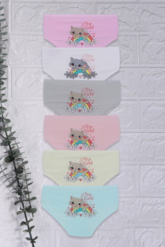 KOZA - Koza Kız Çocuk Slip Külot Gökkuşağı Kedi Desenli Baskılı