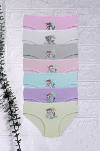 KOZA - Koza Kız Çocuk Slip Külot Gözlüklü Kedi Desenli Baskılı