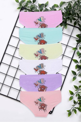 KOZA - Koza Kız Çocuk Slip Külot Love Ayıcık Desenli Baskılı