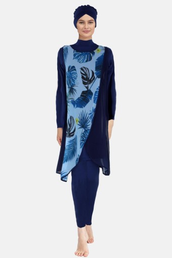 LADYTES - Ladytes Kadın 2'li Tam Kapalı Tesettür Mayo Şifon Pareolu - Lacivert