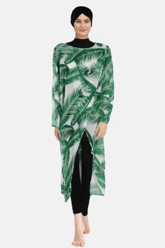 LADYTES - Ladytes Kadın 2'li Tam Kapalı Tesettür Mayo Şifon Pareolu - Yeşil