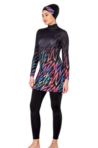 LADYTES - Ladytes Kadın Tam Kapalı 2'li Tesettür Mayo Desenli - Siyah