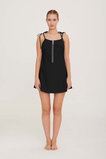 LAPIENO - Lapieno Kadın Cara Elbise Mayo Slipli Omuz Bağlamalı Likralı - Siyah