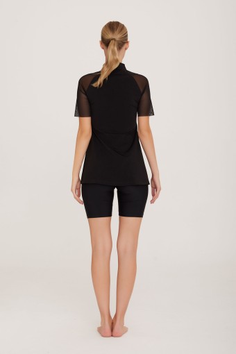 LAPIENO - Lapieno Kadın Daaw Yarı Kapalı Mayo Kısa Taytlı Kısa Kol Tül - Siyah (1)