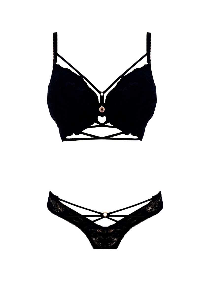 Lejardin Kadın Fantezi Destekli Sütyen Külot Takım Biye Şeritli Silikonlu Bralet - Thumbnail