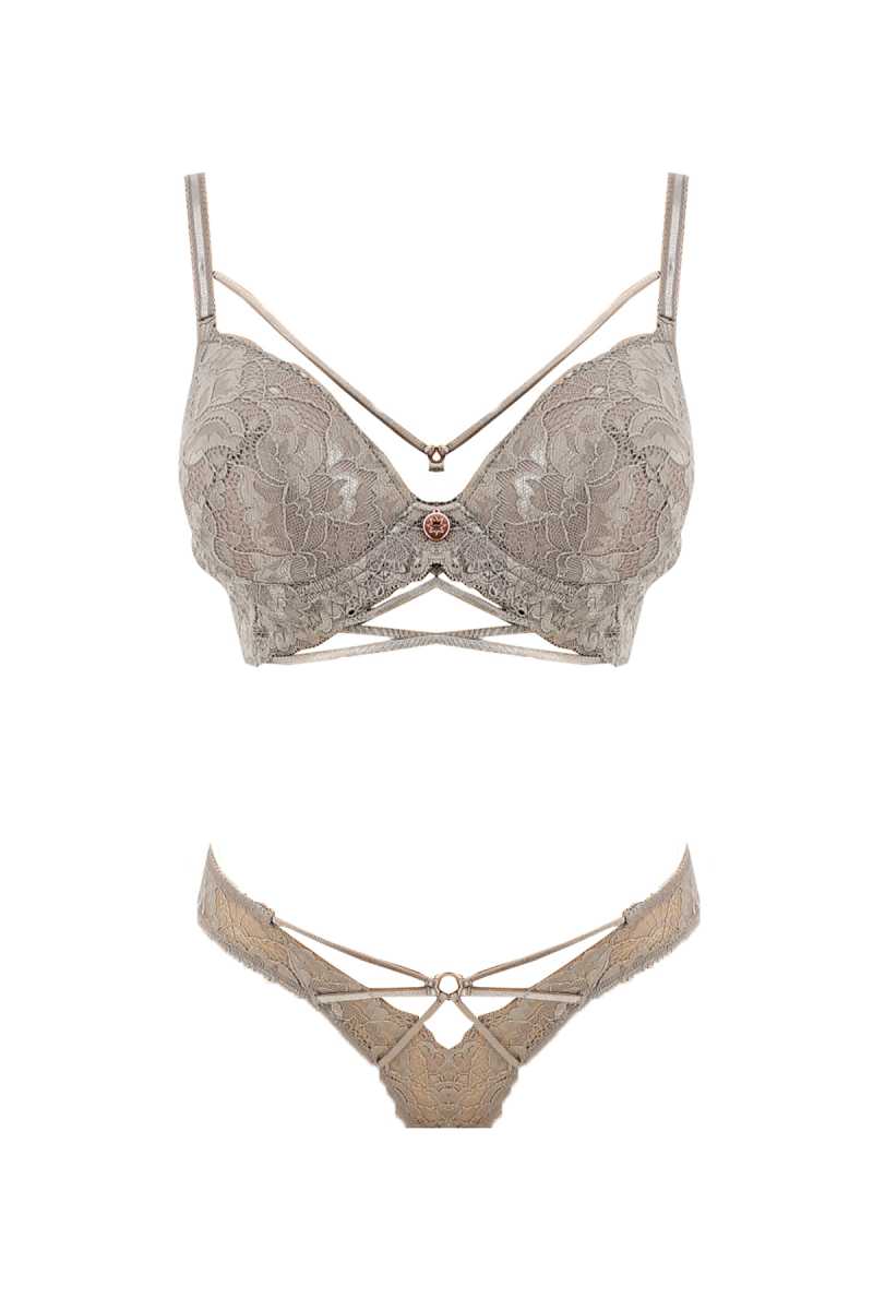 Lejardin Kadın Fantezi Destekli Sütyen Külot Takım Biye Şeritli Silikonlu Bralet - Thumbnail