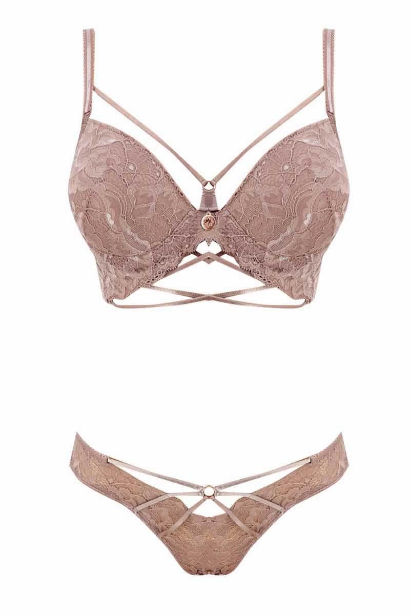 Lejardin Kadın Fantezi Destekli Sütyen Külot Takım Biye Şeritli Silikonlu Bralet - Thumbnail