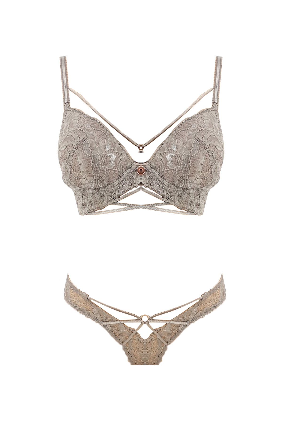 Lejardin Kadın Fantezi Destekli Sütyen Külot Takım Biye Şeritli Silikonlu Bralet - Thumbnail