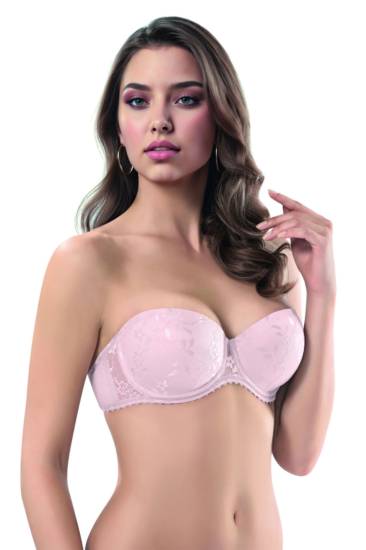 Lejardin Kadın Destekli Straplez Sütyen Push Up Dantel Kaplı - Thumbnail