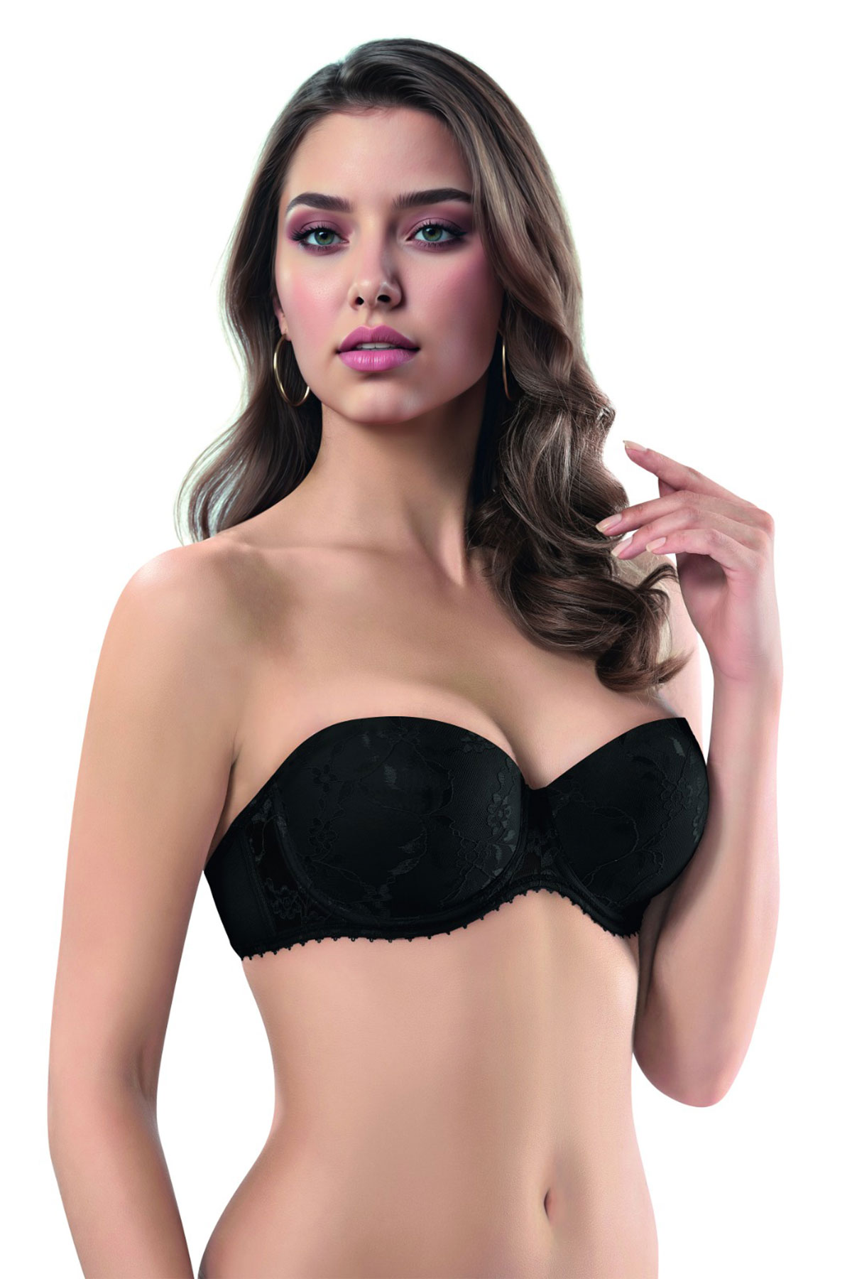 Lejardin Kadın Destekli Straplez Sütyen Push Up Dantel Kaplı - Thumbnail