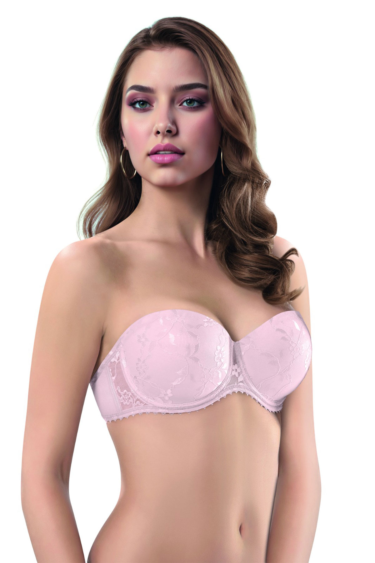 Lejardin Kadın Desteksiz Straplez Sütyen Push Up Dantel Kaplı - Thumbnail