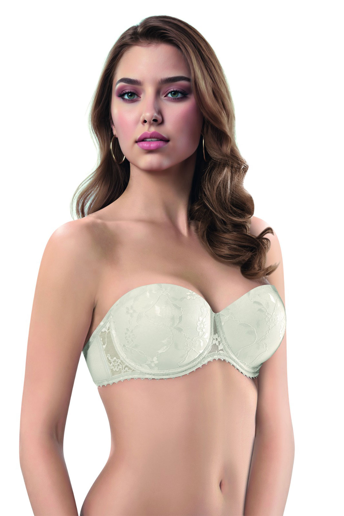 Lejardin Kadın Desteksiz Straplez Sütyen Push Up Dantel Kaplı - Thumbnail