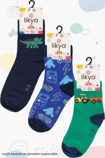 LİKYA ÇORAP - Likya Erkek Çocuk Soket Çorap 3'lü Pamuklu (1)