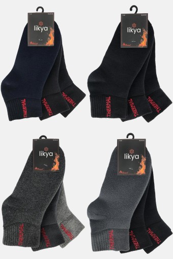 LİKYA ÇORAP - Likya Erkek Çorap Termal Yarım Konç Yazılı 3'lü