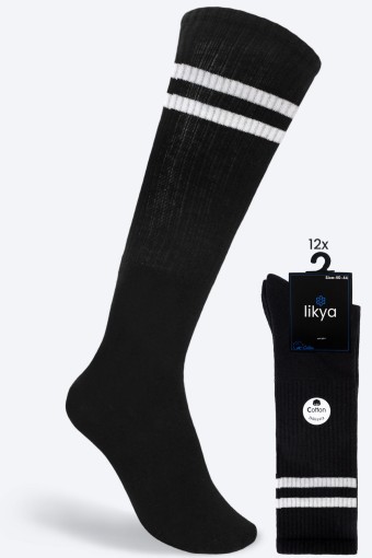 LİKYA ÇORAP - Likya Erkek Dizaltı Çorap Sporcu Çizgili Dikişsiz