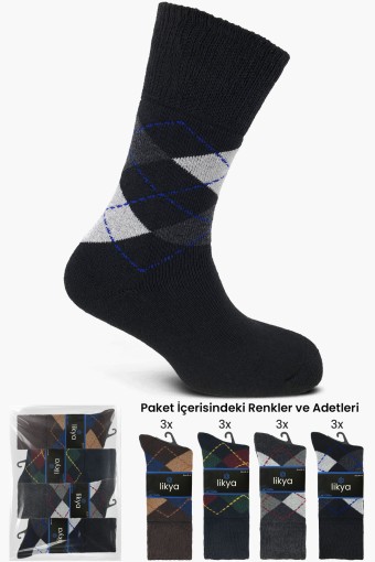 LİKYA ÇORAP - Likya Erkek Soket Çorap Havlu Pamuklu Ekose Comfort