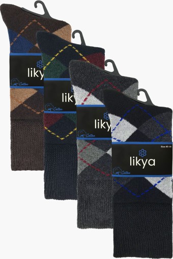 LİKYA ÇORAP - Likya Erkek Soket Çorap Havlu Pamuklu Ekose Comfort (1)