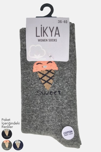 LİKYA ÇORAP - Likya Kadın Havlu Pamuklu Soket Çorap - Desenli