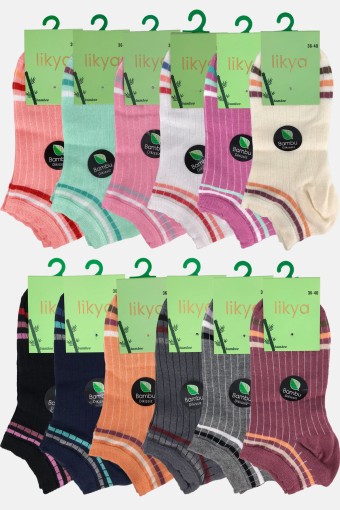 LİKYA ÇORAP - Likya Kadın Bambu Patik Çorap Bambu Çizgili (1)