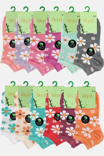 LİKYA ÇORAP - Likya Kadın Bambu Patik Çorap Çiçek Desenli (1)