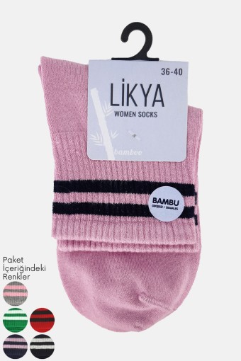 LİKYA ÇORAP - Likya Kadın Bambu Yarım Konç Çorap - Çizgili