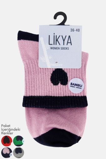 LİKYA ÇORAP - Likya Kadın Bambu Yarım Konç Çorap - Desenli