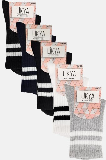 LİKYA ÇORAP - Likya Kadın Pamuklu Soket Tenis Çorabı - Çizgili LİKYA ÇORAP - Likya Kadın Pamuklu Soket Tenis Çorabı - Çizgili