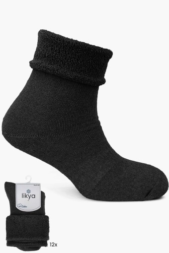 LİKYA ÇORAP - Likya Kadın Havlu Yarım Konç Çorap Düz Pamuklu Kıvrık