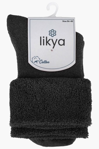 LİKYA ÇORAP - Likya Kadın Havlu Yarım Konç Çorap Düz Pamuklu Kıvrık (1)