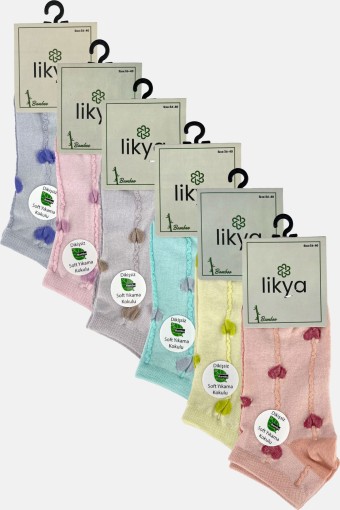 LİKYA ÇORAP - Likya Kadın Patik Çorap Bambu Kalp Desenli Çizgili (1)