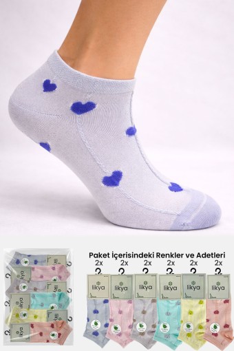 LİKYA ÇORAP - Likya Kadın Patik Çorap Bambu Kalp Desenli Çizgili