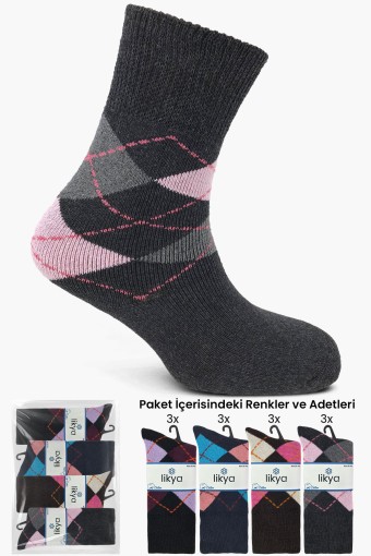 LİKYA ÇORAP - Likya Kadın Soket Çorap Havlu Ekose Pamuklu Comfort
